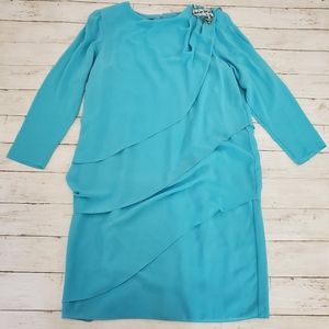 Ursula Switzerland sleeved beaded tiered‎ dress vtg turquoise blue granny chic